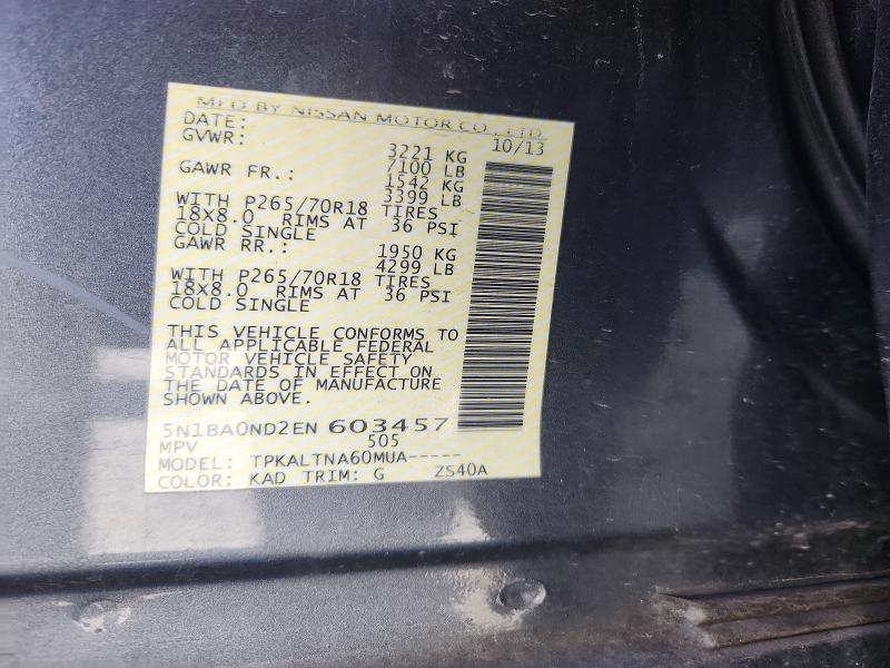 56813676 :رقم المزاد ، 5N1BA0ND2EN603457 vin ، 2014 Nissan Armada مزاد بيع