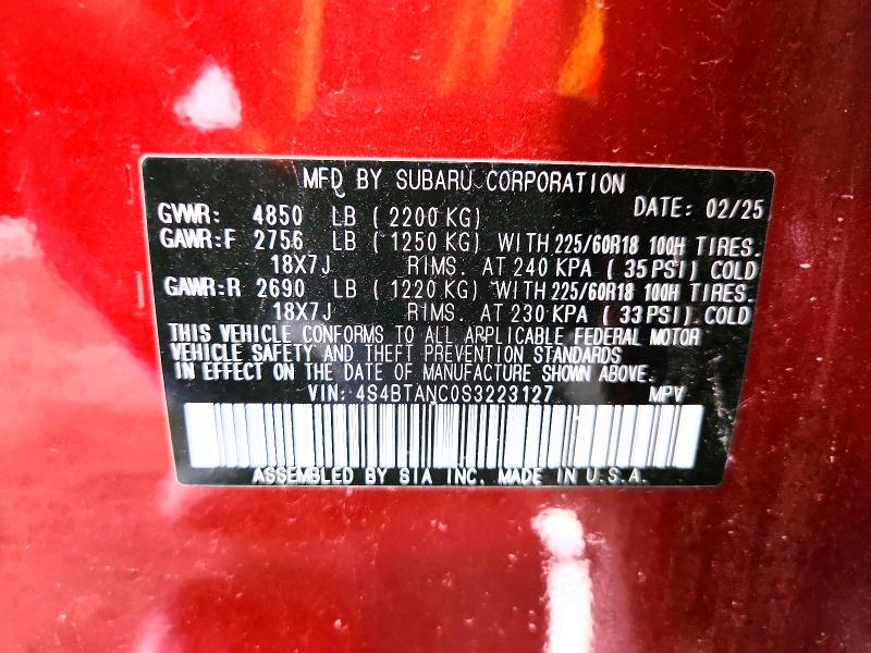 Aukcja sprzedaży 2025 Subaru Outback, vin: 4S4BTANC0S3223127, numer aukcji: 58729366