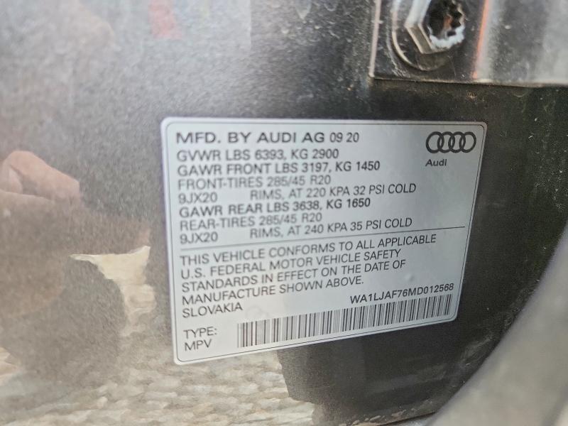 Aukcja sprzedaży 2021 Audi Q7, vin: WA1LJAF76MD012568, numer aukcji: 56040476