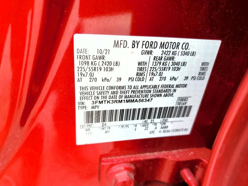 Продажа на аукционе авто 2021 Ford Mustang Mach-e, vin: 3FMTK3RM1MMA56347, номер лота: 57535956