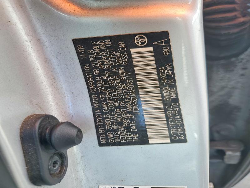 57245176 :رقم المزاد ، JTDKN3DU4A5093117 vin ، 2010 Toyota Prius مزاد بيع