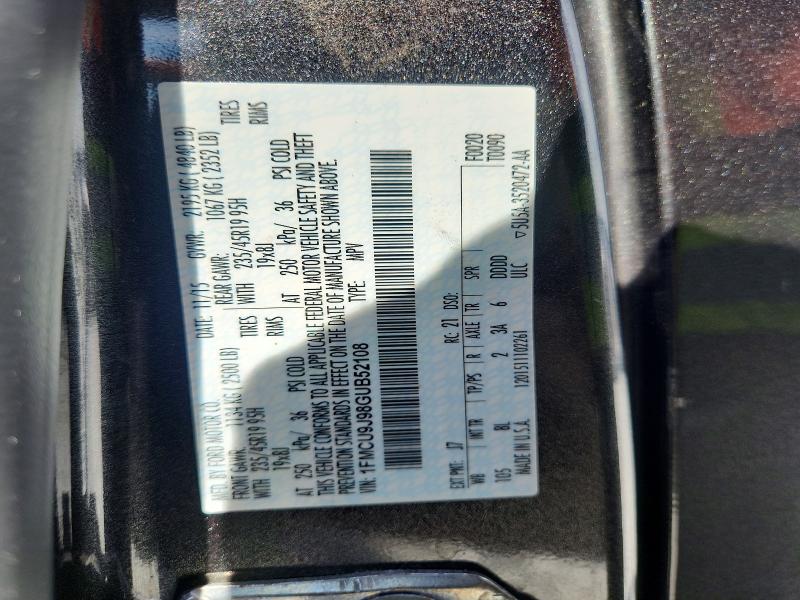2016 Ford Escape მანქანა იყიდება აუქციონზე, vin: 1FMCU9J98GUB52108, აუქციონის ნომერი: 58154016