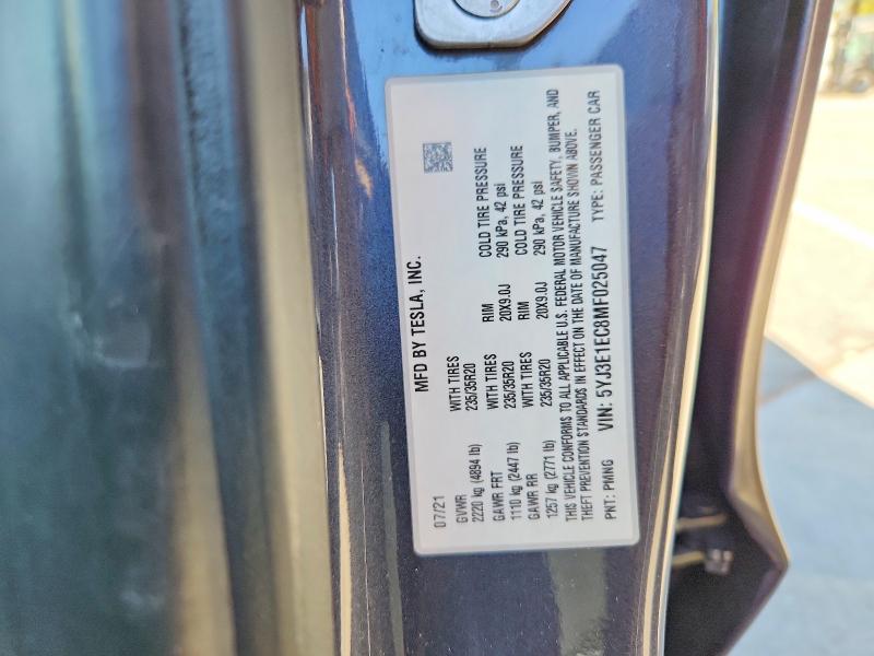 2021 Tesla Model 3 მანქანა იყიდება აუქციონზე, vin: 5YJ3E1EC8MF025047, აუქციონის ნომერი: 56343496