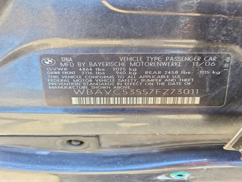 2007 Bmw 328 მანქანა იყიდება აუქციონზე, vin: WBAVC53557FZ73011, აუქციონის ნომერი: 57056166