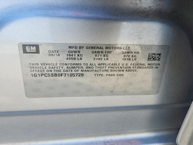 Продажа на аукционе авто 2015 Chevrolet Cruze, vin: 1G1PC5SB0F7105728, номер лота: 55839486