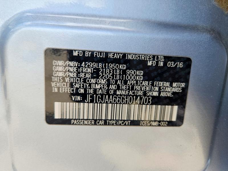 Aukcja sprzedaży 2016 Subaru Impreza, vin: JF1GJAA66GH014703, numer aukcji: 56474946
