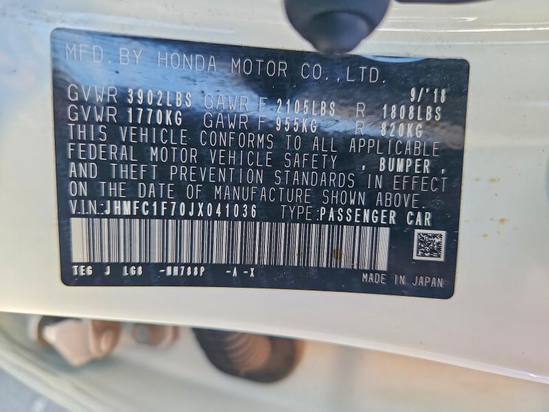 Aukcja sprzedaży 2018 Honda Civic, vin: JHMFC1F70JX041036, numer aukcji: 55835586