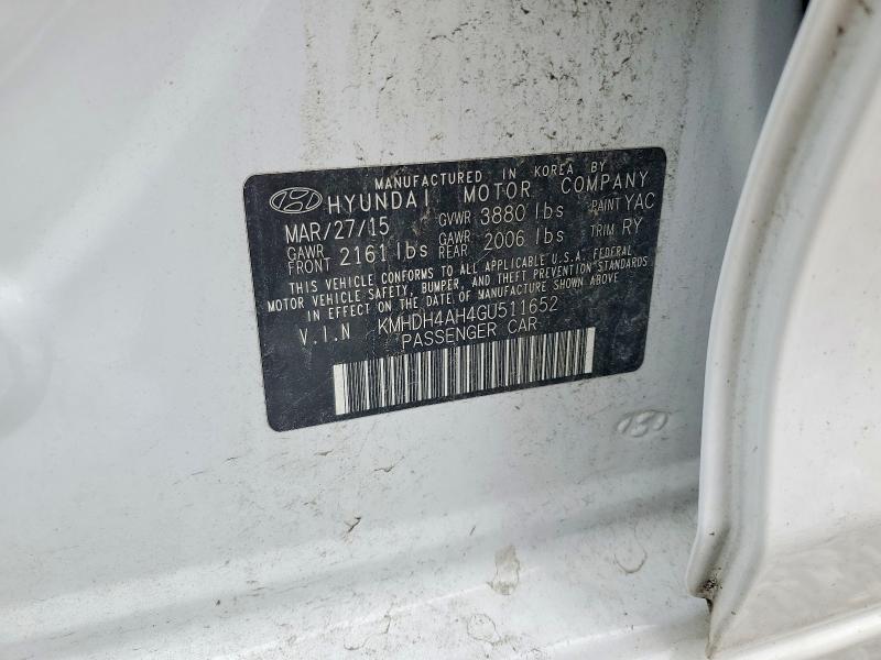 2016 Hyundai Elantra მანქანა იყიდება აუქციონზე, vin: KMHDH4AH4GU511652, აუქციონის ნომერი: 57496106