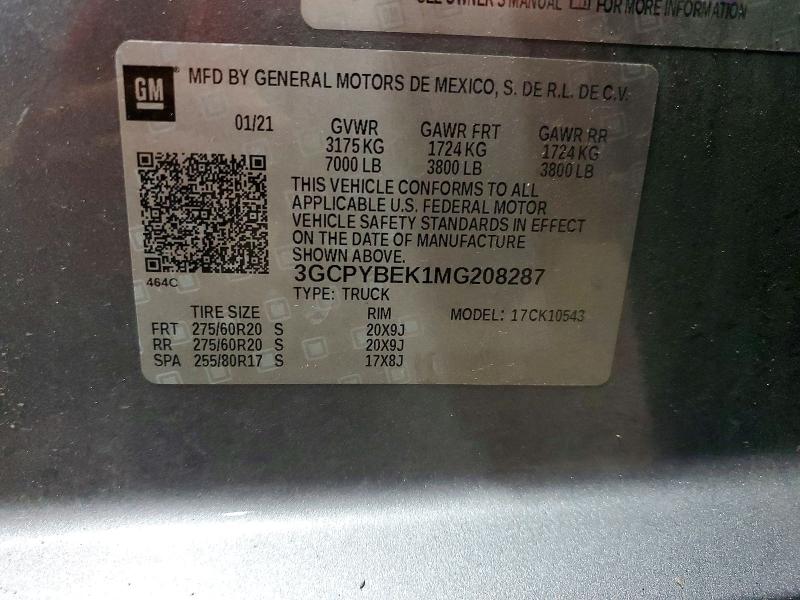 Продажа на аукционе авто 2021 Chevrolet Silverado, vin: 3GCPYBEK1MG208287, номер лота: 58403416
