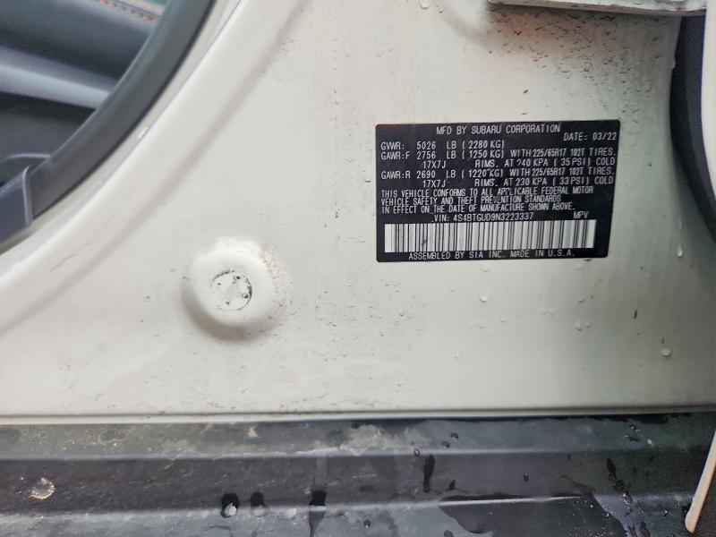56986616 :رقم المزاد ، 4S4BTGUD9N3223337 vin ، 2022 Subaru Outback مزاد بيع