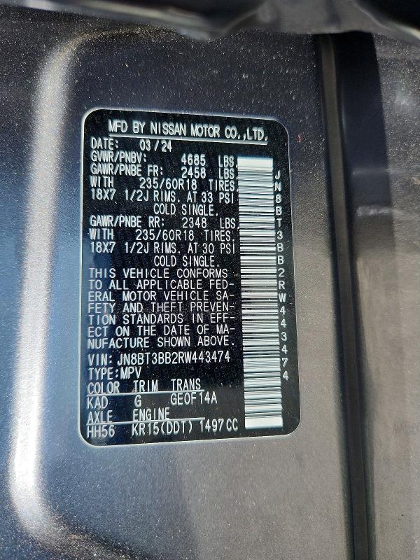 Продаж на аукціоні авто 2024 Nissan Rogue, vin: JN8BT3BB2RW443474, номер лоту: 58909136