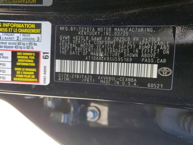 2025 Toyota Camry მანქანა იყიდება აუქციონზე, vin: 4T1DAACK8SU595169, აუქციონის ნომერი: 58188536