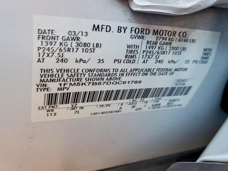 2013 Ford Explorer მანქანა იყიდება აუქციონზე, vin: 1FM5K7B87DGC61789, აუქციონის ნომერი: 58750236