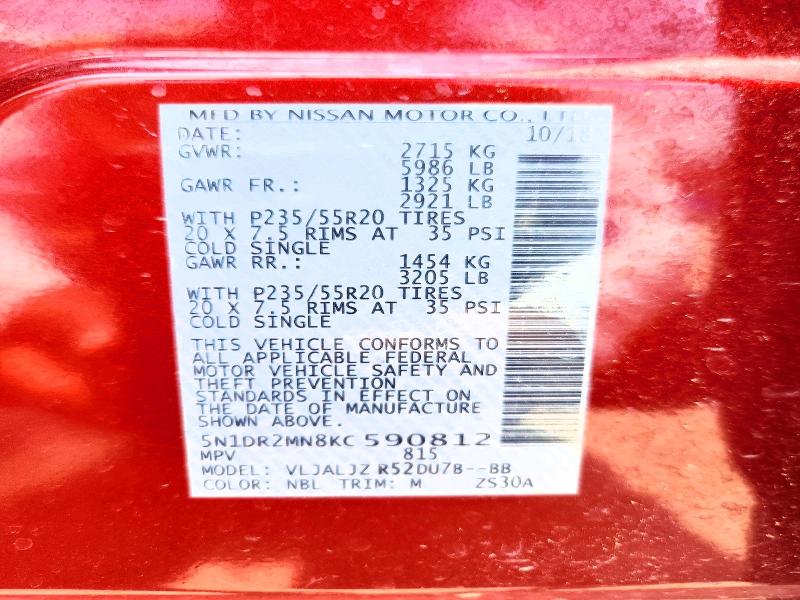 Продаж на аукціоні авто 2019 Nissan Pathfinder, vin: 5N1DR2MN8KC590812, номер лоту: 55361516