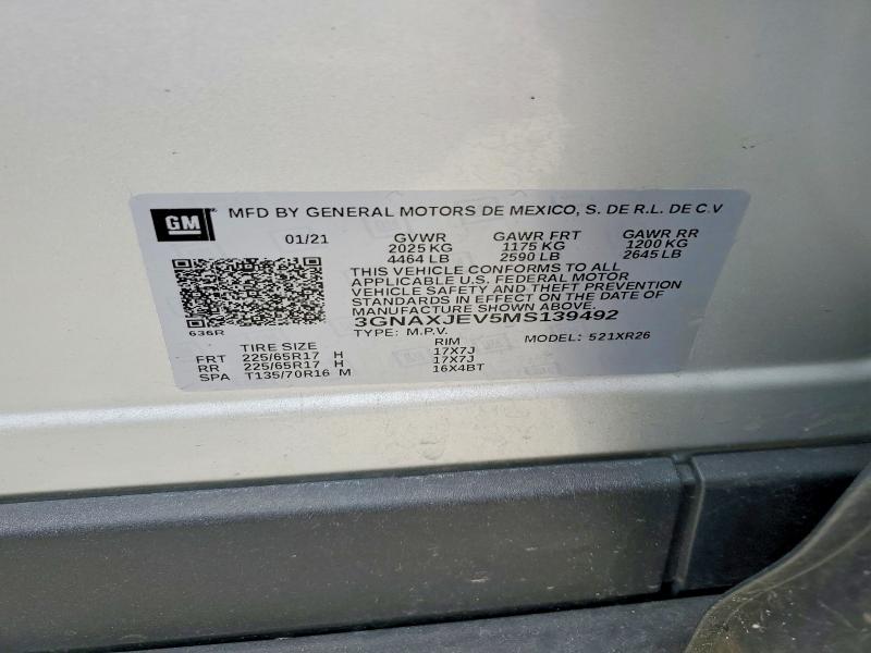 2021 Chevrolet Equinox მანქანა იყიდება აუქციონზე, vin: 3GNAXJEV5MS139492, აუქციონის ნომერი: 56266386