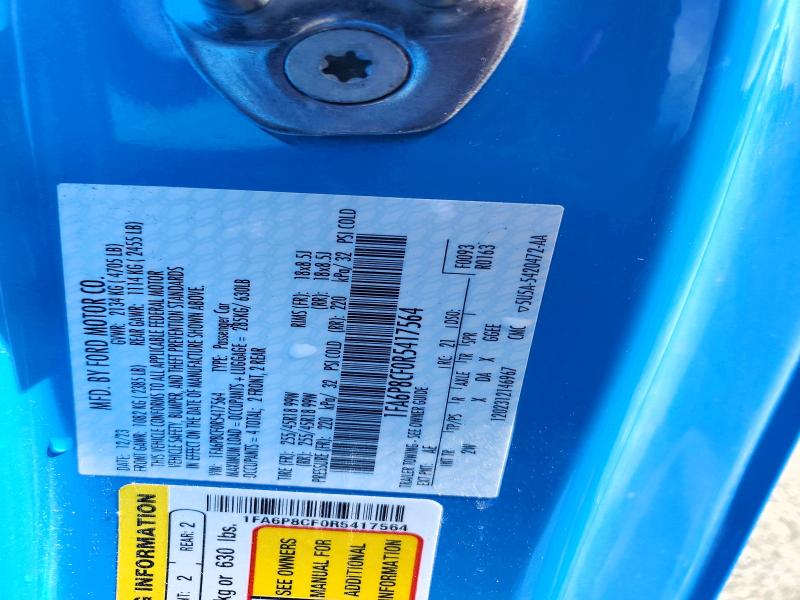 2024 Ford Mustang მანქანა იყიდება აუქციონზე, vin: 1FA6P8CF0R5417564, აუქციონის ნომერი: 58146366