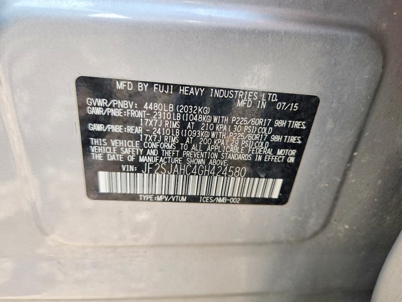 Продажа на аукционе авто 2016 Subaru Forester, vin: JF2SJAHC4GH424580, номер лота: 59104276