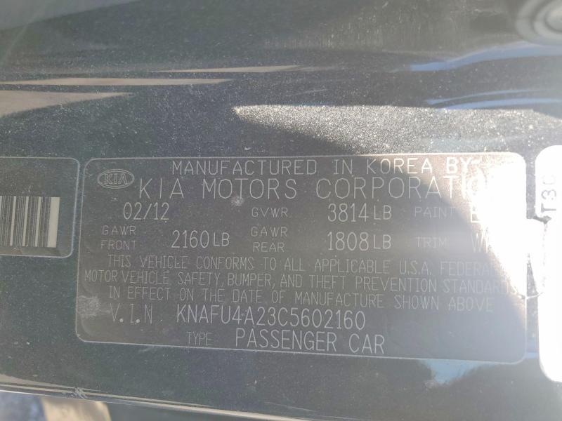 50324546 :رقم المزاد ، KNAFU4A23C5602160 vin ، 2012 Kia Forte مزاد بيع