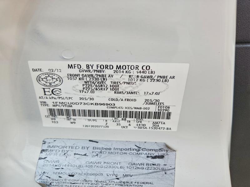 Продаж на аукціоні авто 2012 Ford Escape, vin: 1FMCU0D73CKB96903, номер лоту: 58037336