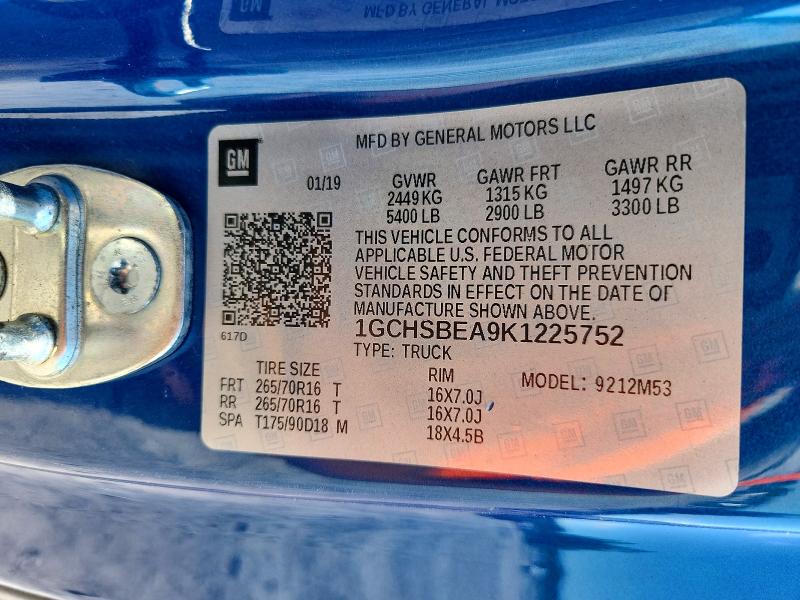 Aukcja sprzedaży 2019 Chevrolet Colorado, vin: 1GCHSBEA9K1225752, numer aukcji: 57612616