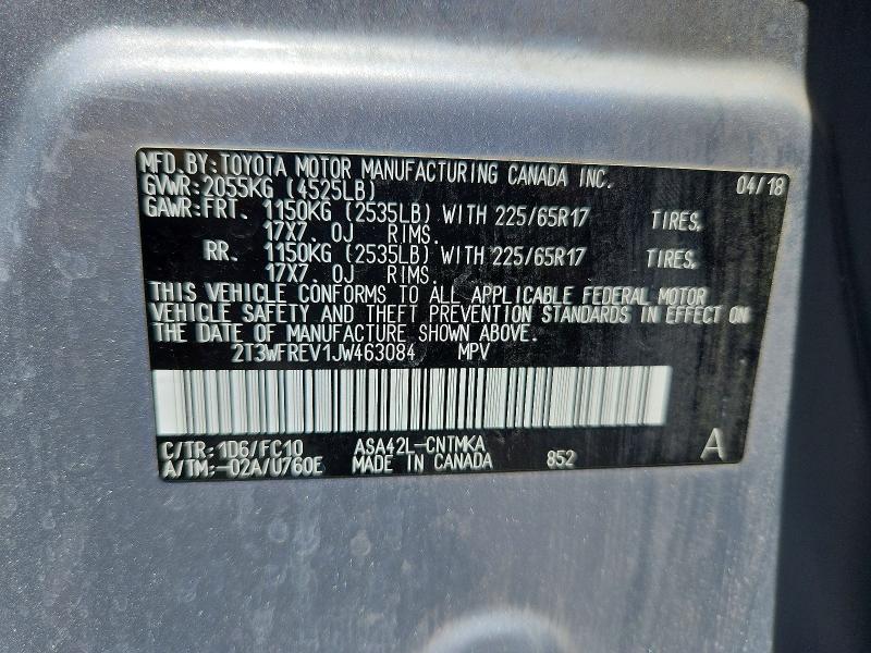 55701216 :رقم المزاد ، 2T3WFREV1JW463084 vin ، 2018 Toyota Rav4 مزاد بيع