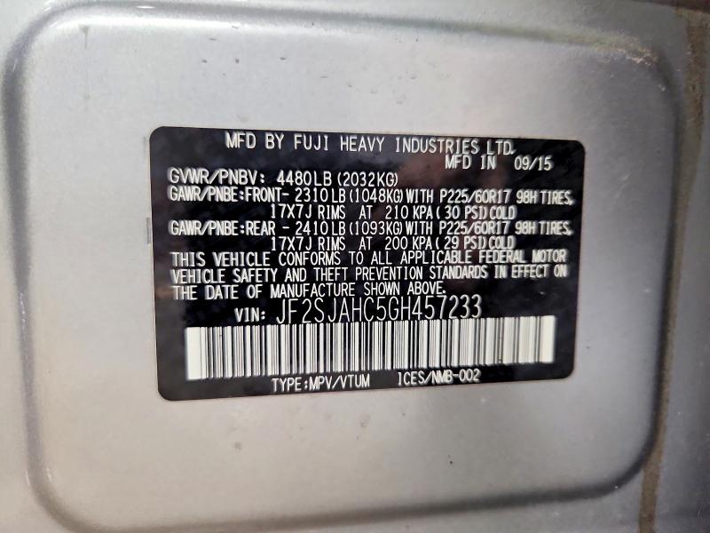 Aukcja sprzedaży 2016 Subaru Forester, vin: JF2SJAHC5GH457233, numer aukcji: 57555436