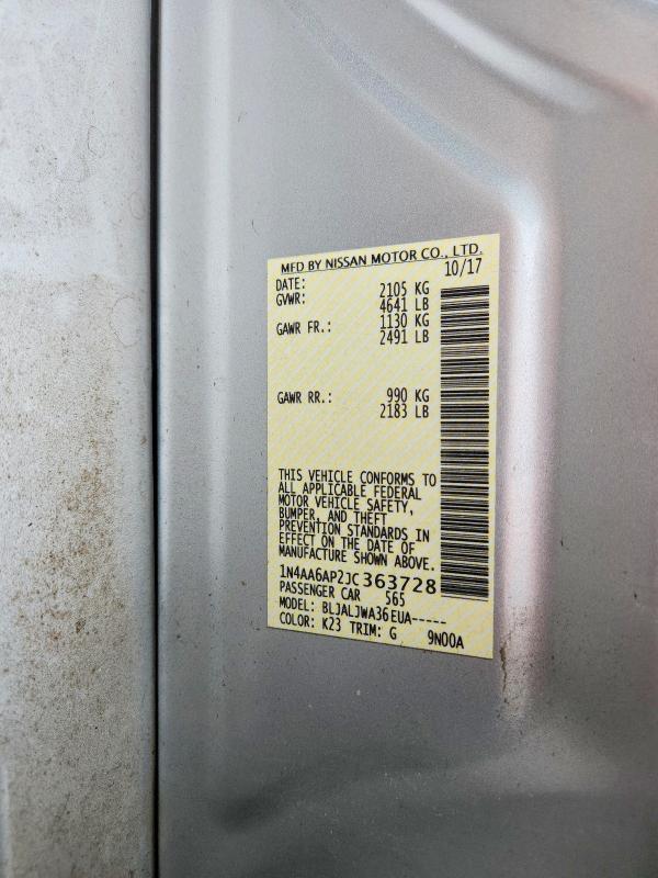 2018 Nissan Maxima მანქანა იყიდება აუქციონზე, vin: 1N4AA6AP2JC363728, აუქციონის ნომერი: 58816936