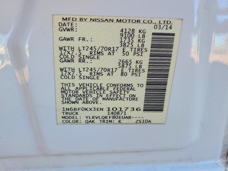 2014 Nissan Nv მანქანა იყიდება აუქციონზე, vin: 1N6BF0KX3EN101736, აუქციონის ნომერი: 58401316