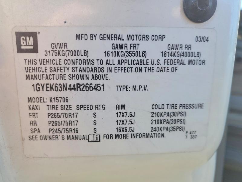 Продаж на аукціоні авто 2004 Cadillac Escalade, vin: 1GYEK63N44R266451, номер лоту: 57525086