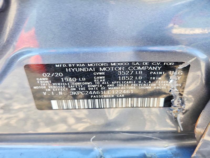 Aukcja sprzedaży 2020 Hyundai Accent, vin: 3KPC24A61LE122461, numer aukcji: 58290786