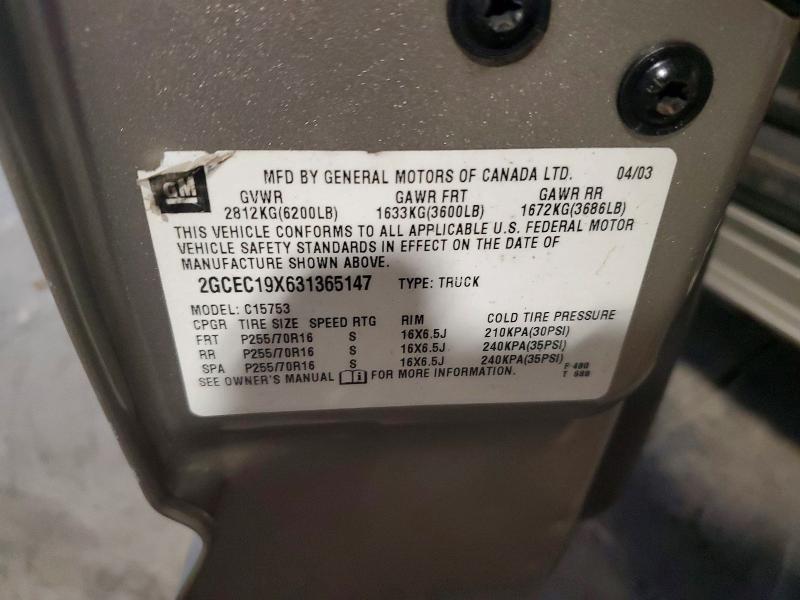 2003 Chevrolet Silverado მანქანა იყიდება აუქციონზე, vin: 2GCEC19X631365147, აუქციონის ნომერი: 56595596