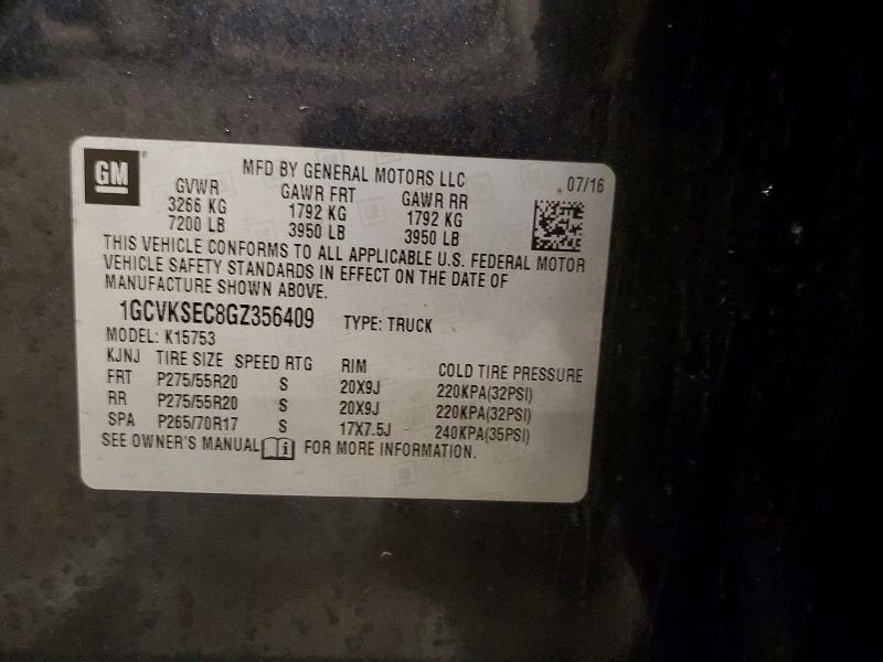 55321046 :رقم المزاد ، 1GCVKSEC8GZ356409 vin ، 2016 Chevrolet Silverado مزاد بيع