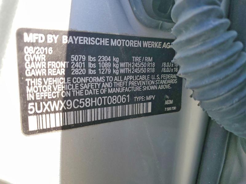 Продаж на аукціоні авто 2017 Bmw X3, vin: 5UXWX9C58H0T08061, номер лоту: 58585186
