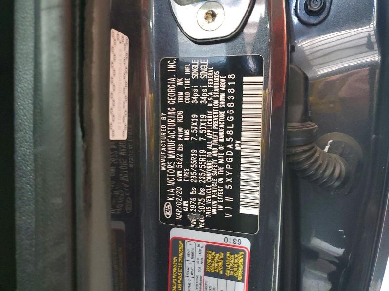 2020 Kia Sorento მანქანა იყიდება აუქციონზე, vin: 5XYPGDA58LG683818, აუქციონის ნომერი: 56244926