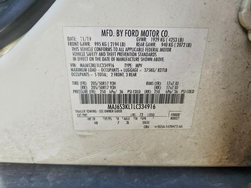 Aukcja sprzedaży 2020 Ford Ecosport, vin: MAJ6S3KL1LC334916, numer aukcji: 55882046