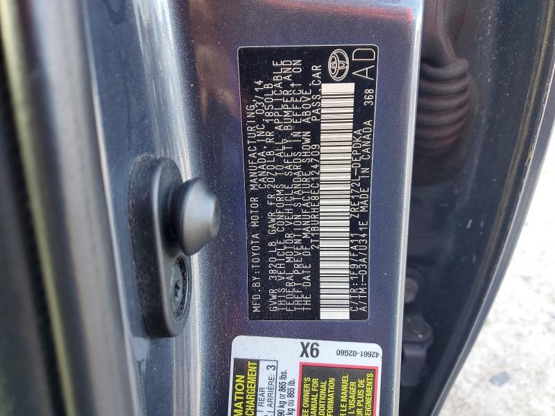 2014 Toyota Corolla მანქანა იყიდება აუქციონზე, vin: 2T1BURHE8EC124709, აუქციონის ნომერი: 57660736