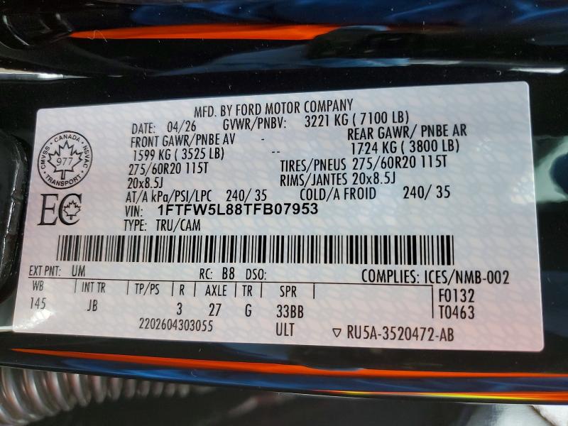 Продажа на аукционе авто 2026 Ford F150, vin: 1FTFW5L88TFB07953, номер лота: 56938026