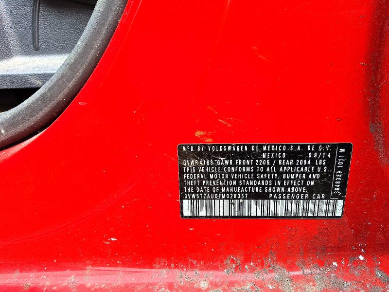 2015 Volkswagen Gti მანქანა იყიდება აუქციონზე, vin: 3VW5T7AU0FM028357, აუქციონის ნომერი: 57782336