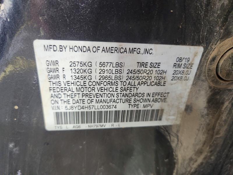 58302476 :رقم المزاد ، 5J8YD4H57LL003674 vin ، 2020 Acura Mdx مزاد بيع