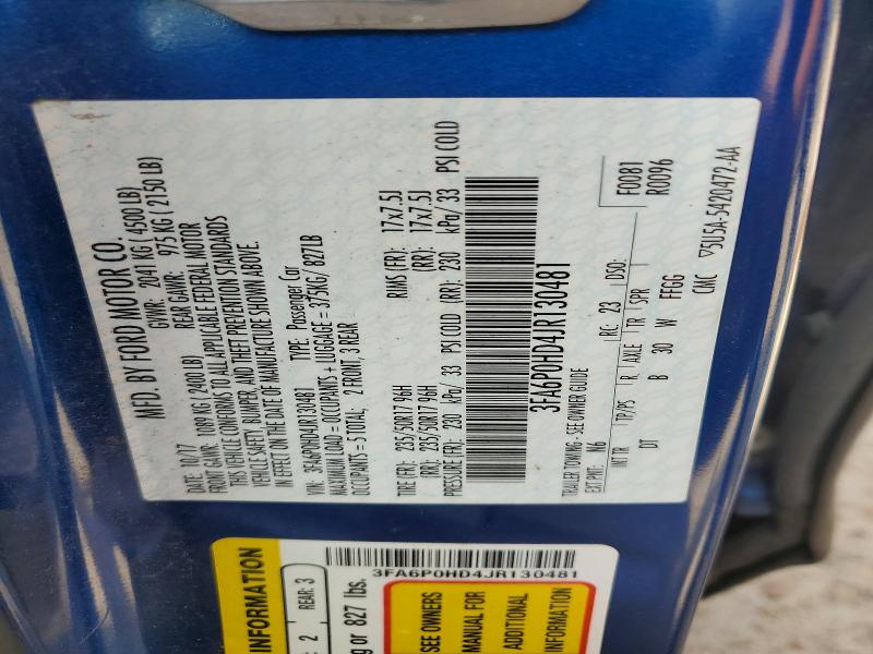 Продаж на аукціоні авто 2018 Ford Fusion, vin: 3FA6P0HD4JR130481, номер лоту: 56363196