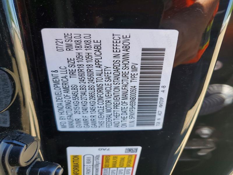 55708766 :رقم المزاد ، 5FNYF5H55NB000504 vin ، 2022 Honda Pilot مزاد بيع