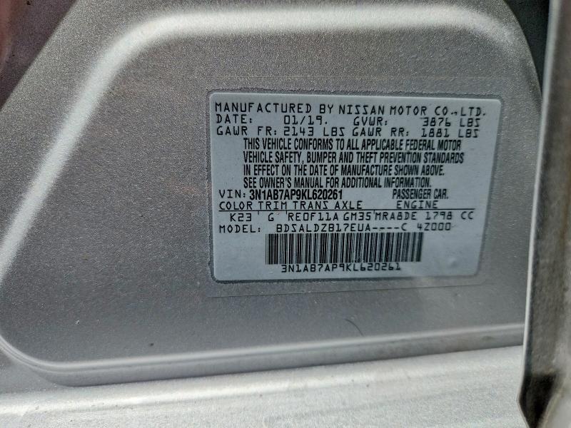 59294506 :رقم المزاد ، 3N1AB7AP9KL620261 vin ، 2019 Nissan Sentra مزاد بيع