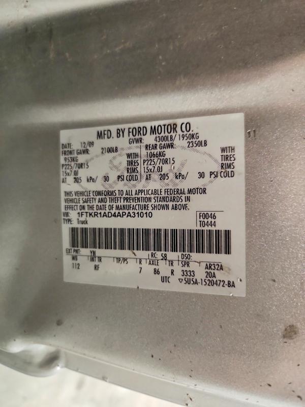 2010 Ford Ranger მანქანა იყიდება აუქციონზე, vin: 1FTKR1AD4APA31010, აუქციონის ნომერი: 58473606