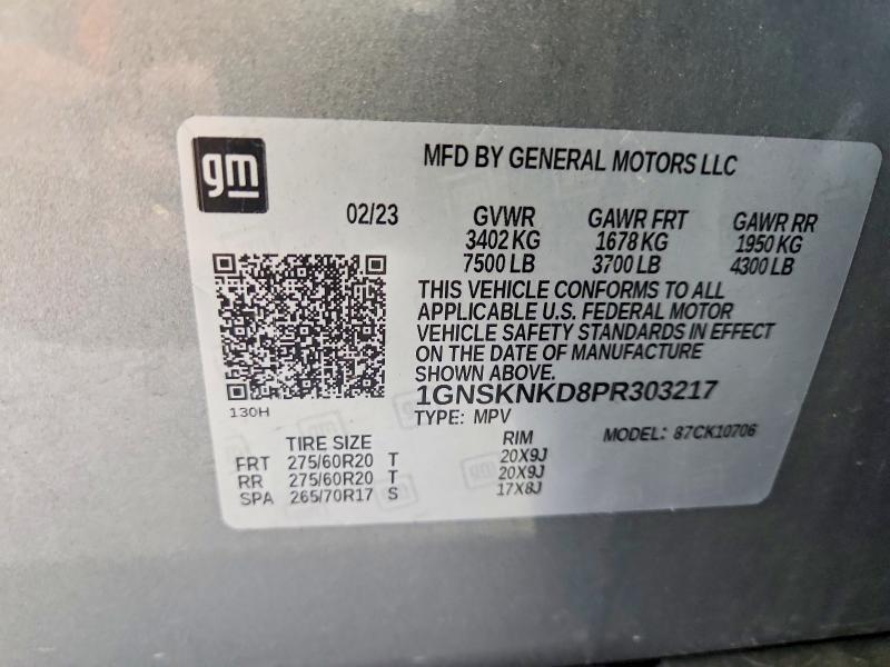 2023 Chevrolet Tahoe მანქანა იყიდება აუქციონზე, vin: 1GNSKNKD8PR303217, აუქციონის ნომერი: 58580546