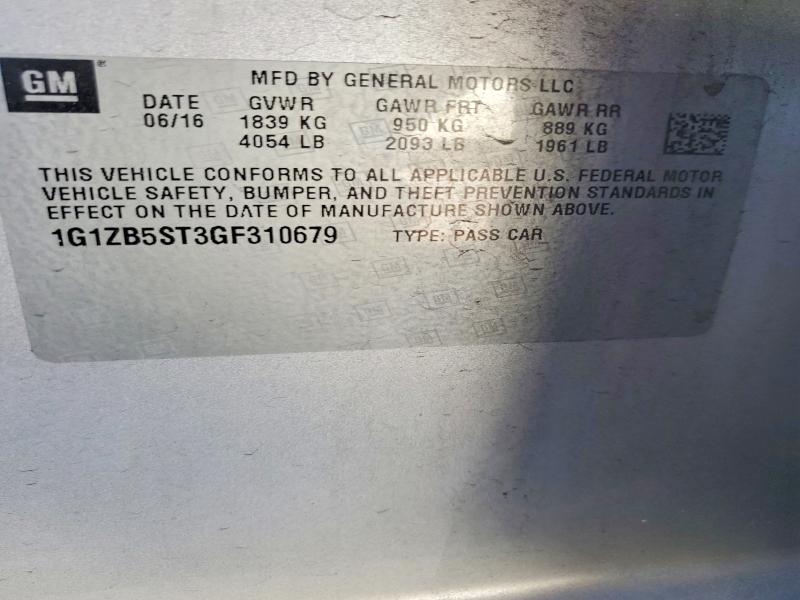 Продажа на аукционе авто 2016 Chevrolet Malibu, vin: 1G1ZB5ST3GF310679, номер лота: 57074146