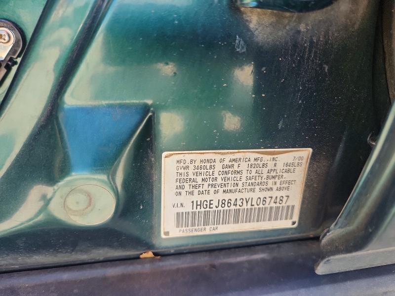 Aukcja sprzedaży 2000 Honda Civic, vin: 1HGEJ8643YL067487, numer aukcji: 58529256