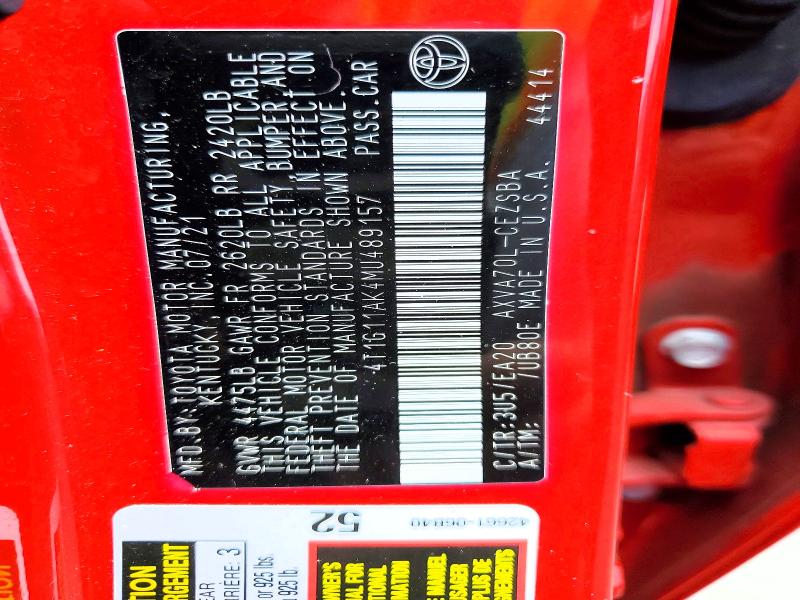 58974206 :رقم المزاد ، 4T1G11AK4MU489157 vin ، 2021 Toyota Camry مزاد بيع