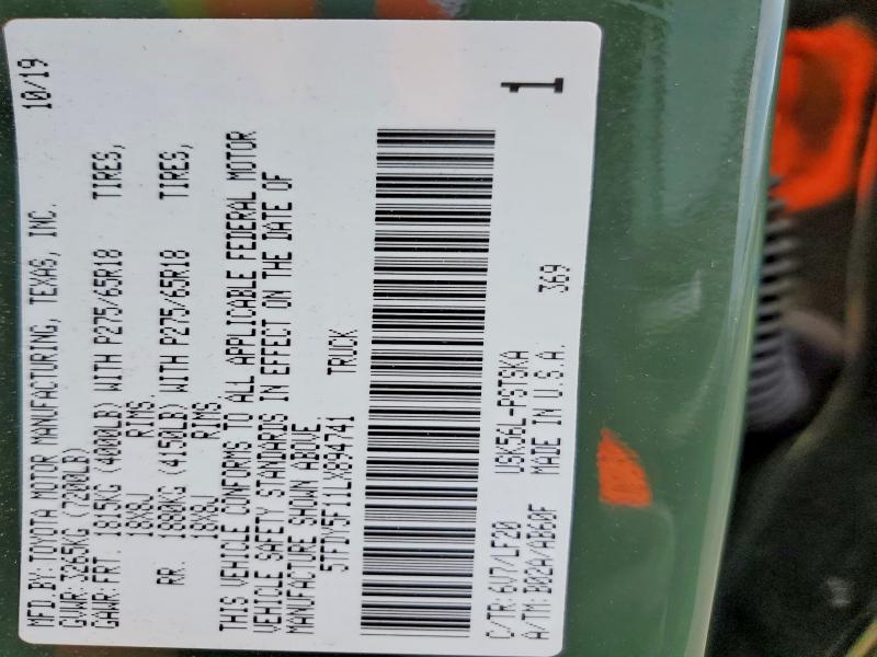 2020 Toyota Tundra მანქანა იყიდება აუქციონზე, vin: 5TFDY5F11LX894741, აუქციონის ნომერი: 57912476