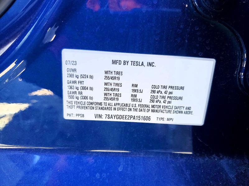 Продажа на аукционе авто 2023 Tesla Model Y, vin: 7SAYGDEE2PA151606, номер лота: 56969296