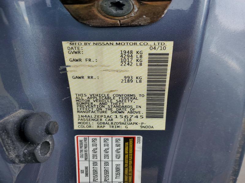 2010 Nissan Altima მანქანა იყიდება აუქციონზე, vin: 1N4AL2EP1AC156745, აუქციონის ნომერი: 58188296